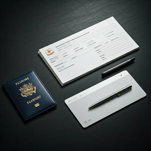 organized layout of premium travel documents on a leather desk